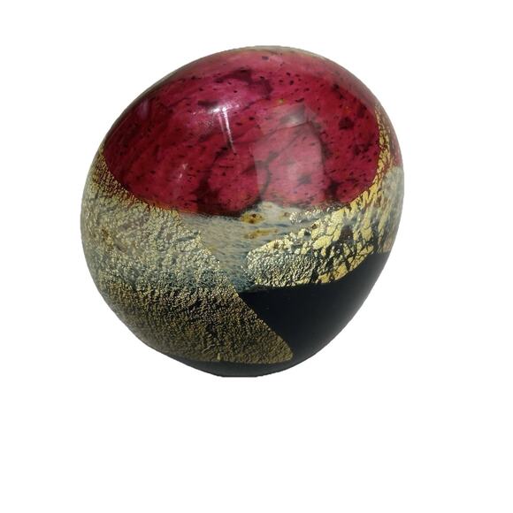 Amazing DR Signed Art Glass Paperweight | eBay Art Glass Paperweight Artist Signed Gold Leaf Aventurine Pink Black Ovoid 4”